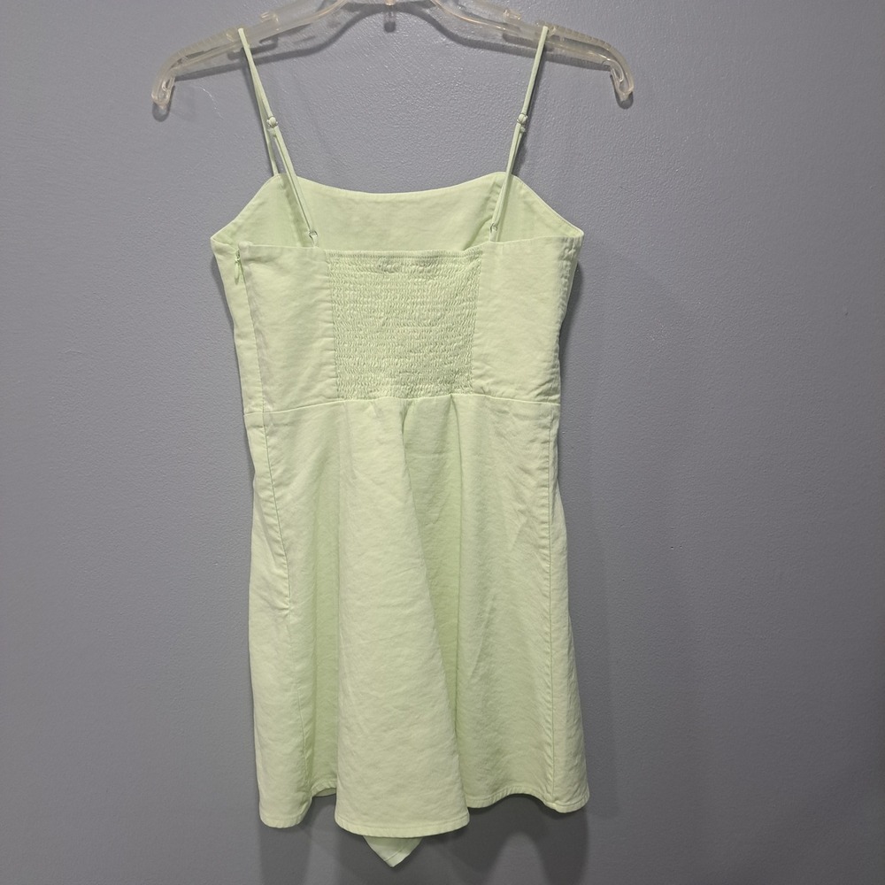 Zara Lime Green Linen Blend Smocked Back Mini Dress Small Sleeveless Summer - Picture 3 of 6